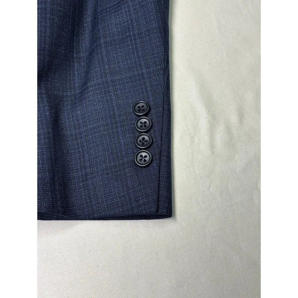 Jos A Bank Signature Collection Mens Plaid Wool Blend Sport Coat 40L Blazer Navy